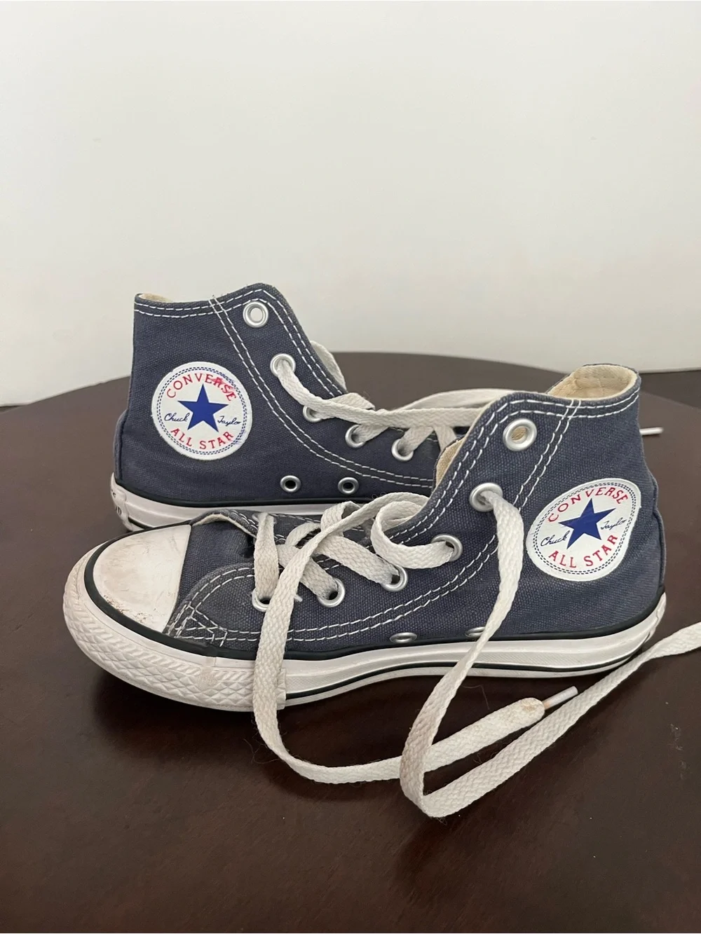 Kids sz 12 Converse High Top Sneakers - Navy Blue with White Accents
